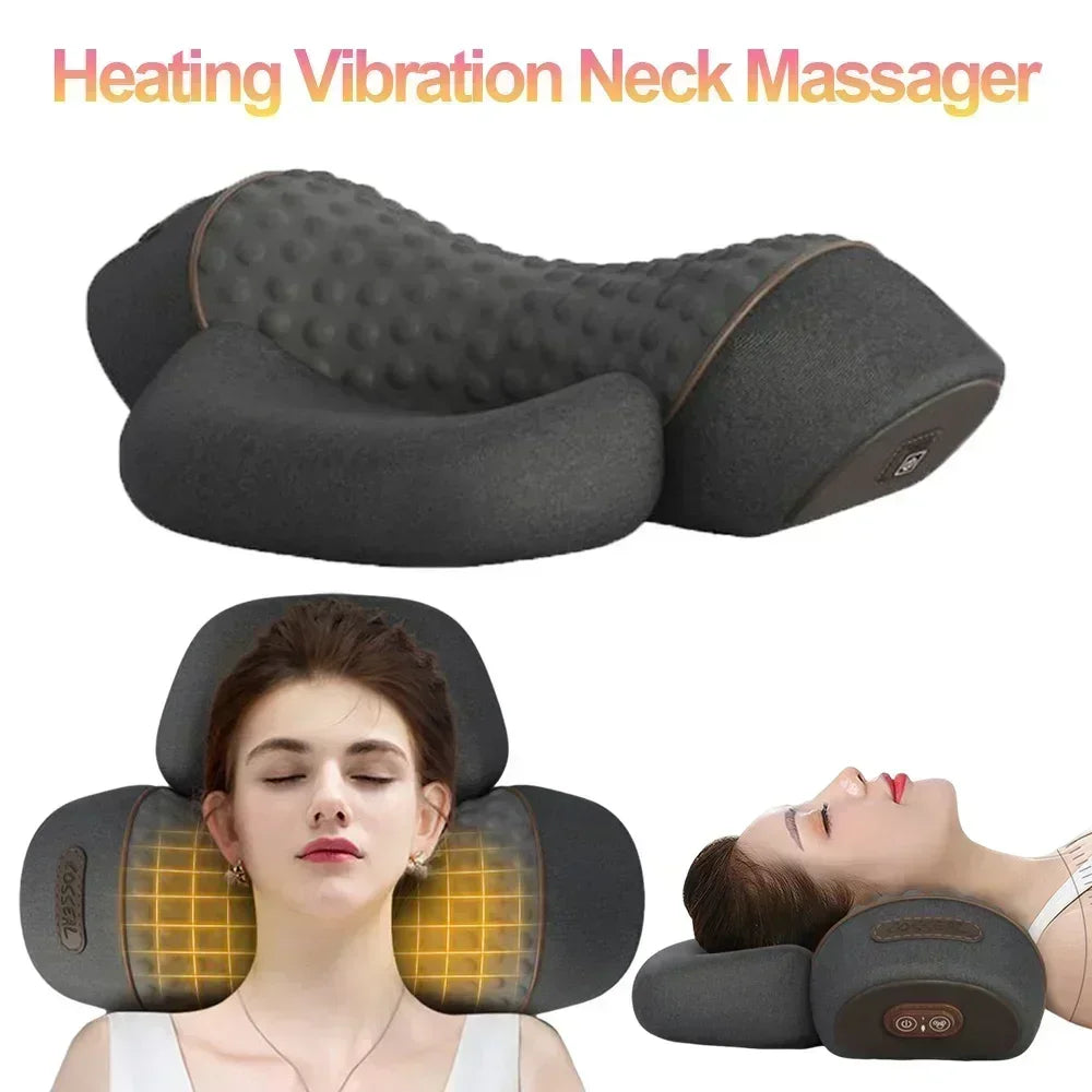 Ergonomic cervical neck pillow with vibration massage and hot compress